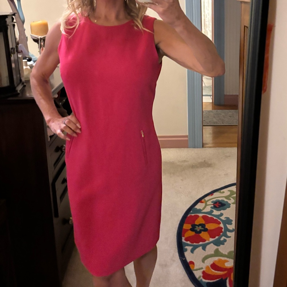 Tahari Pink Sleeveless Sheath Midi Dress